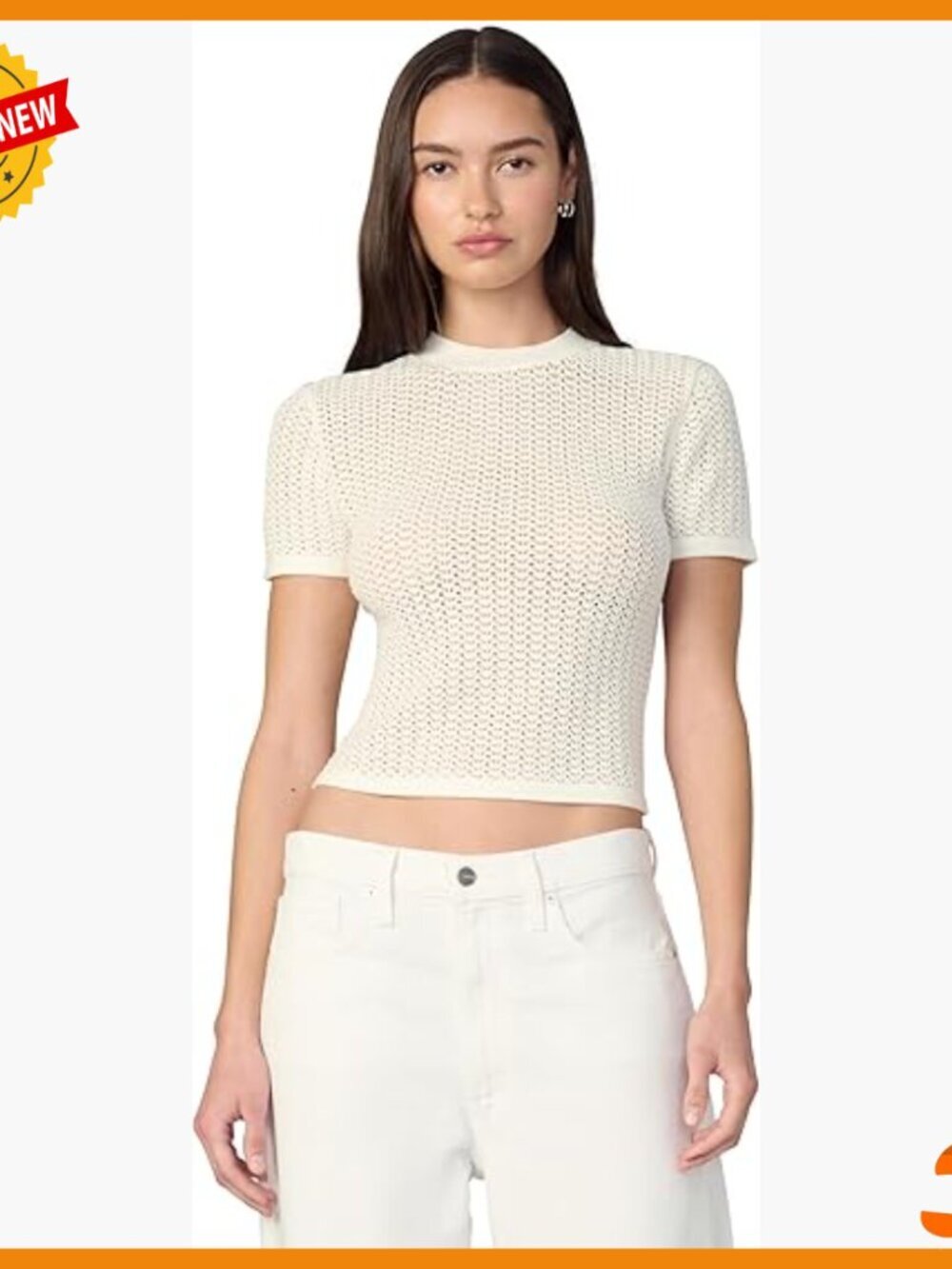 Crochet Pointelle Tee, Recycled Rayon Blend, Body-Skimming Fit